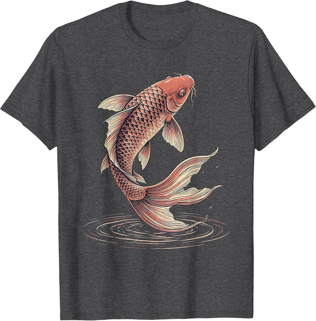 Koi Fish Leaping Freedom Illustration T-Shirt - Dark Heather Grey