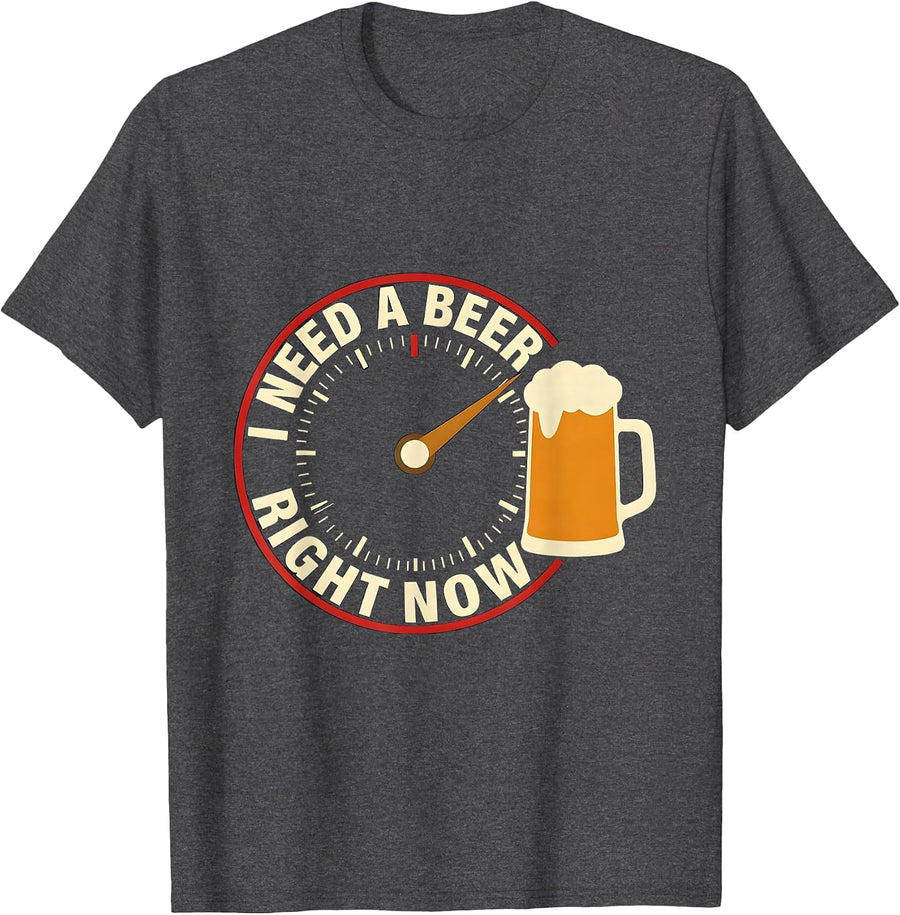 Men's I Need A Beer Right Now Funny Drinking Fuel Gauge Beer Lover T-Shirt - Dark Heather Grey