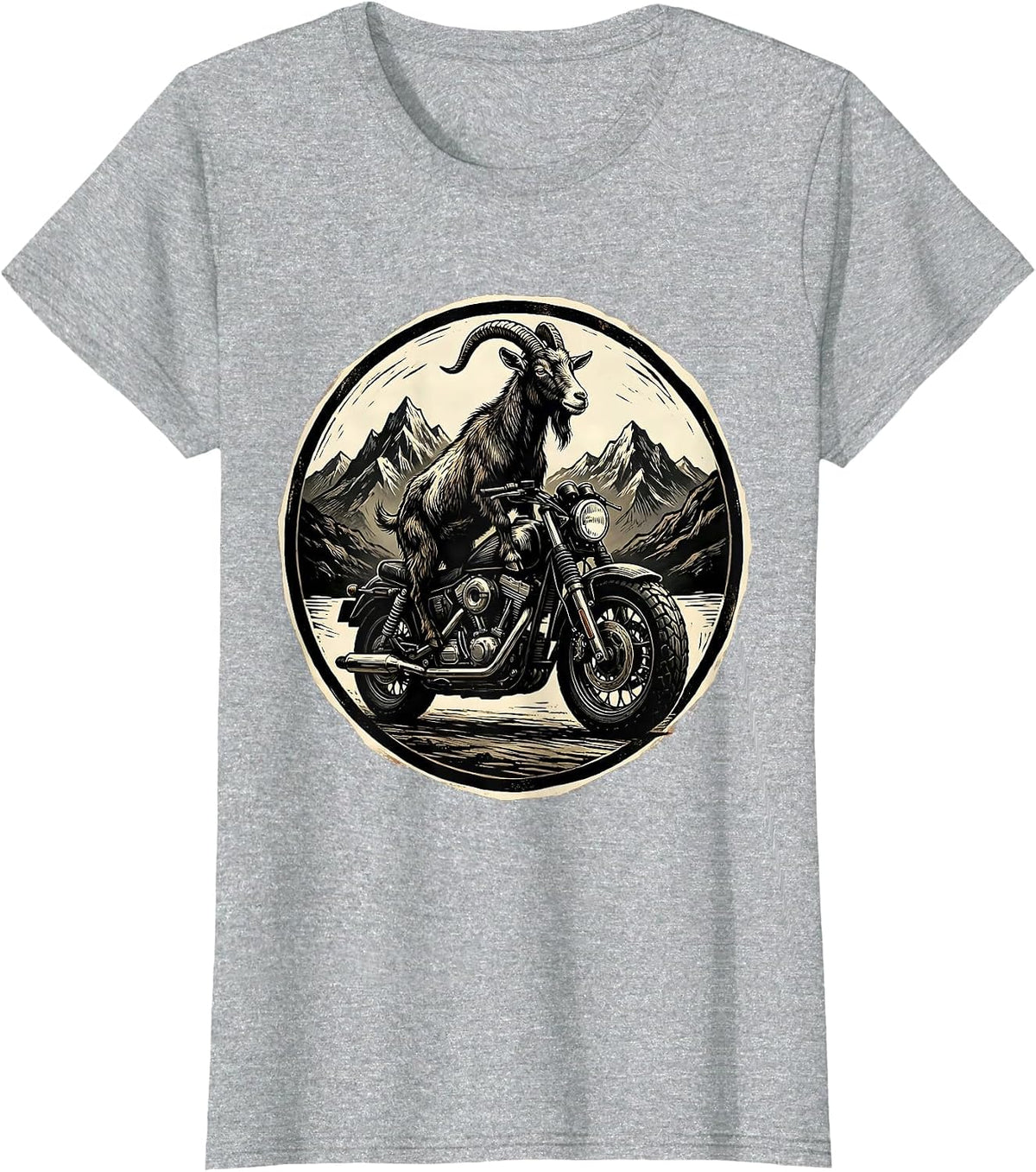 Goat Riding Motorbike Through the Mountains T-Shirt - Heather Grey