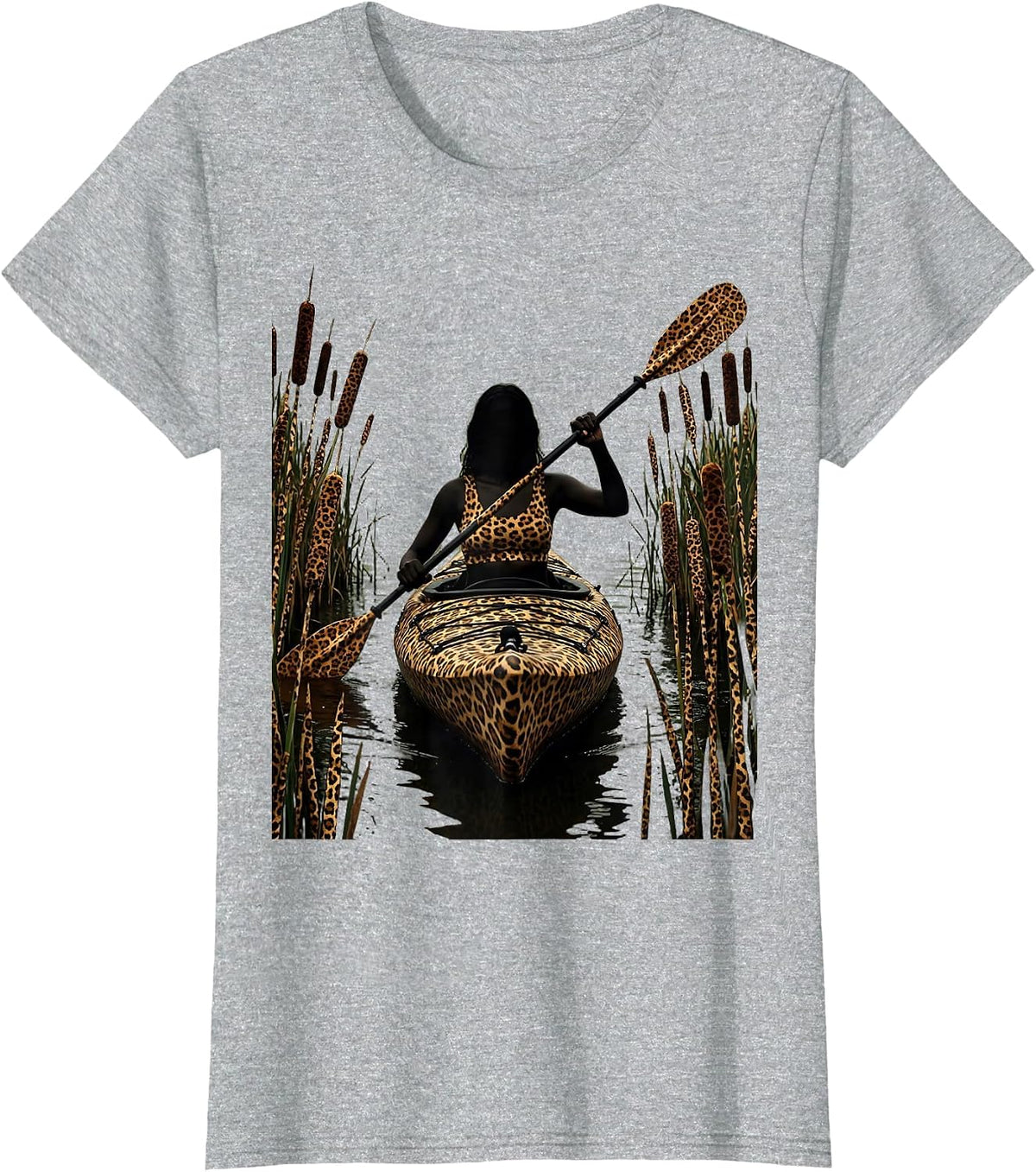 Camo Marsh Kayaking Outdoor Adventure Graphic T-Shirt - Heather Grey
