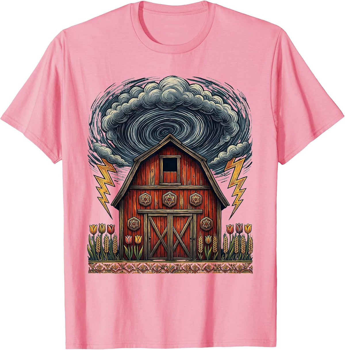 Men's Old Barn Storm Clouds Dramatic Rural Illustration T-Shirt - Pink