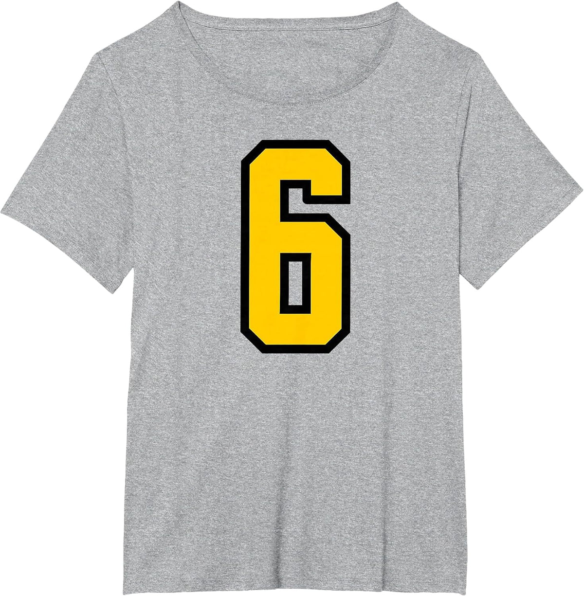 Yellow Black Sports Team Number #6 T-Shirt - Heather Grey