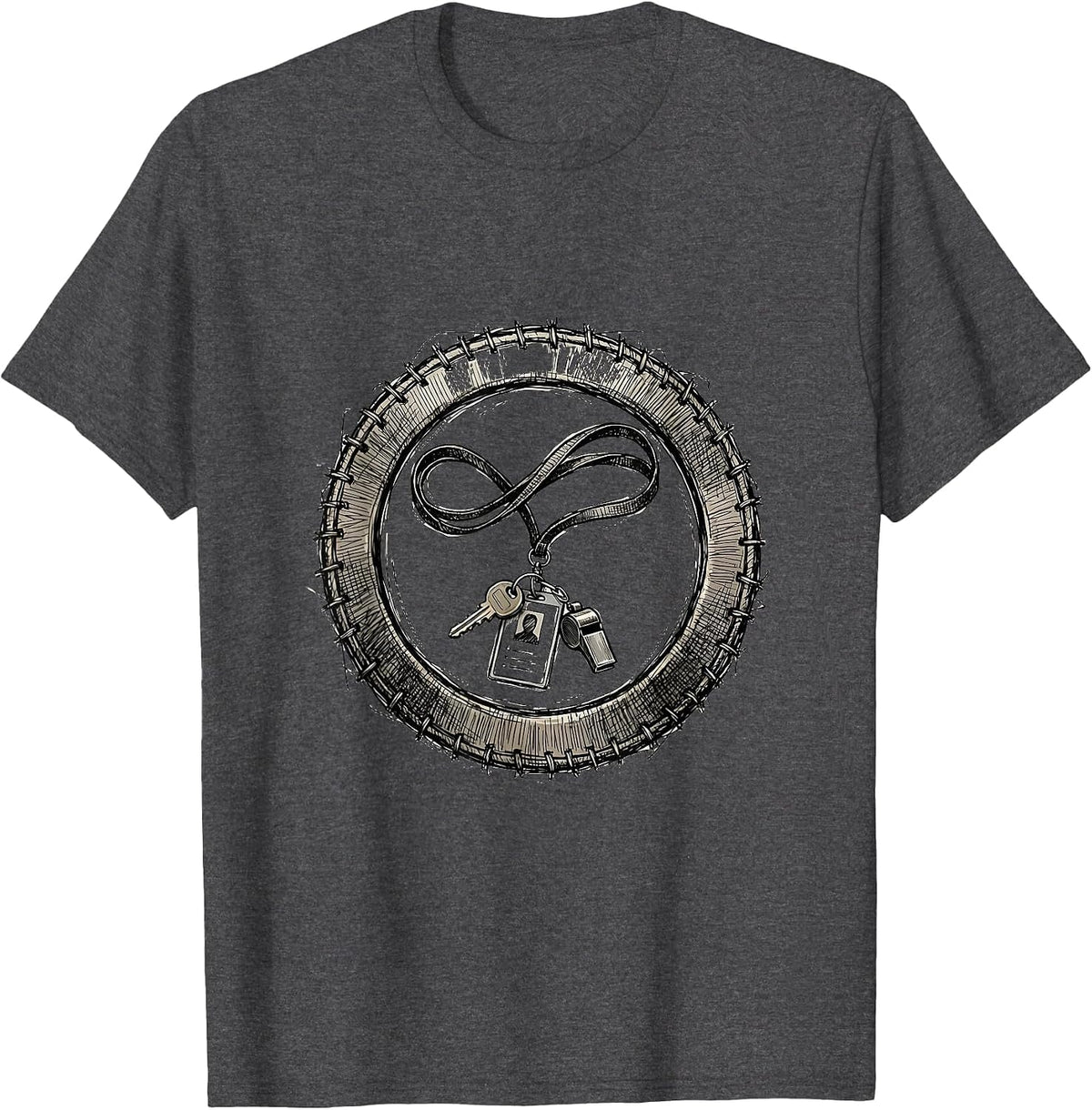 Paraprofessional Lanyard Badge Keys Whistle Graphic T-Shirt - Dark Heather Grey