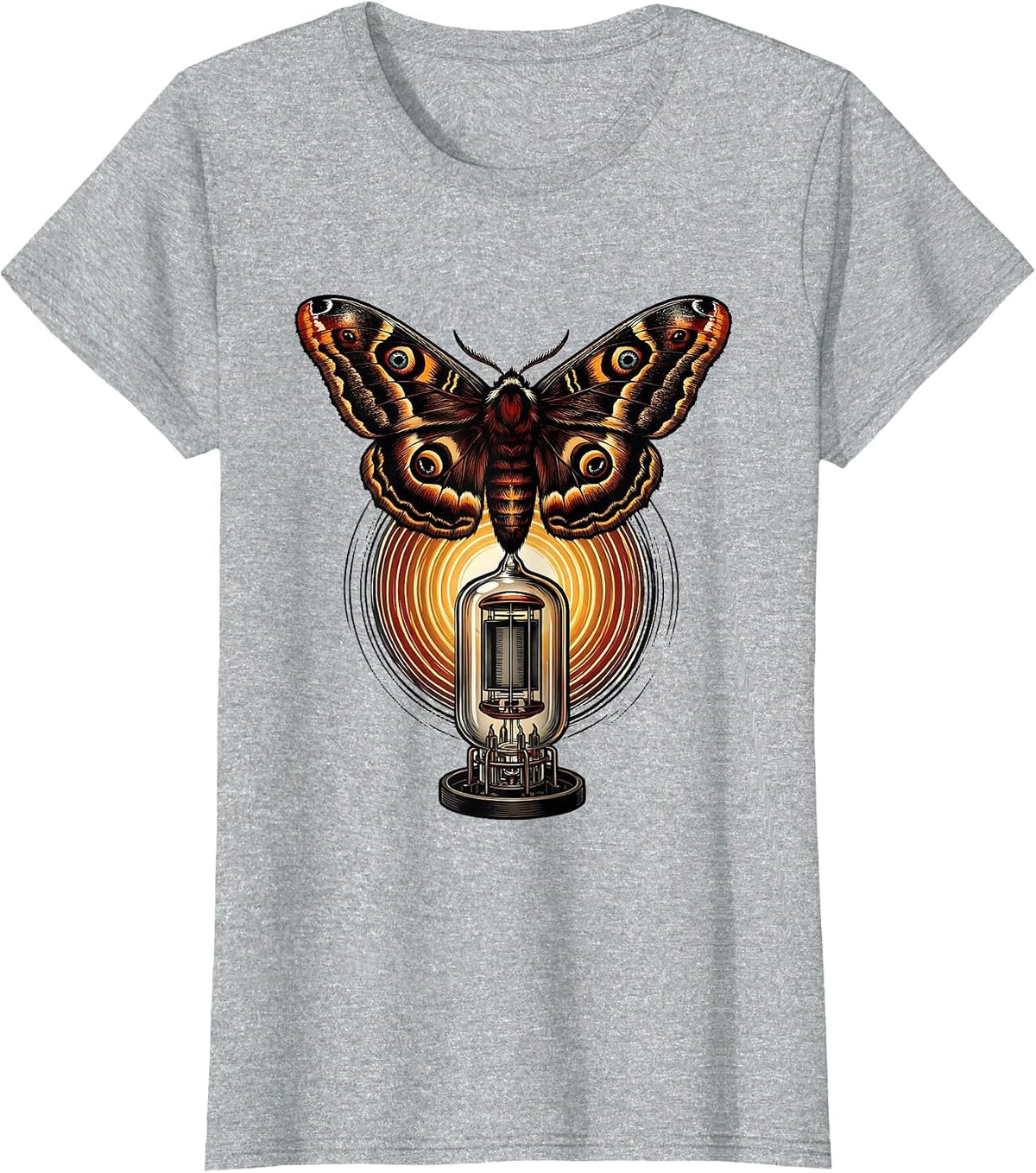 Moth and Vacuum Tube Amp Vintage Rock Art T-Shirt - Heather Grey