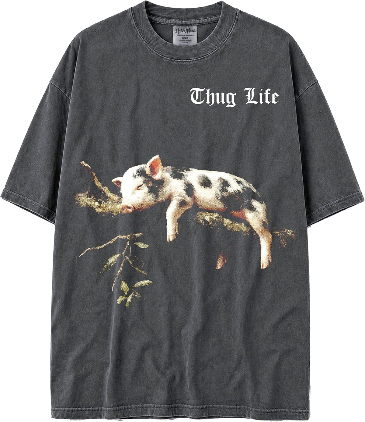 U.S.A MAX-Heavyweight Oversized Shaka Wear Faded Tshirt of Thug Life Dogs and Animals for Men & Women - Miniature Pig