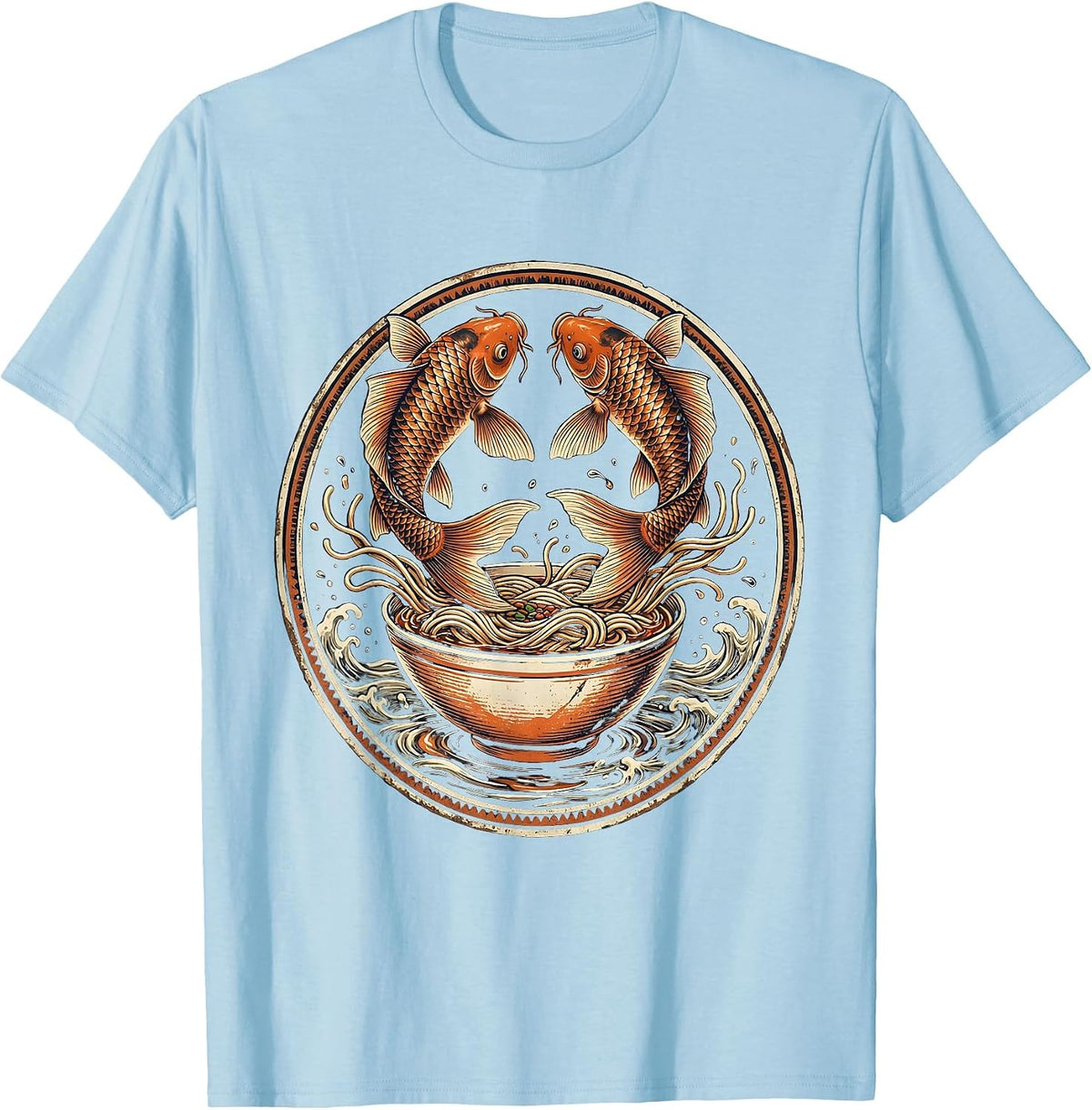 Men's Koi Fish Leaping From Noodle Bowl Graphic T-Shirt - Baby Blue