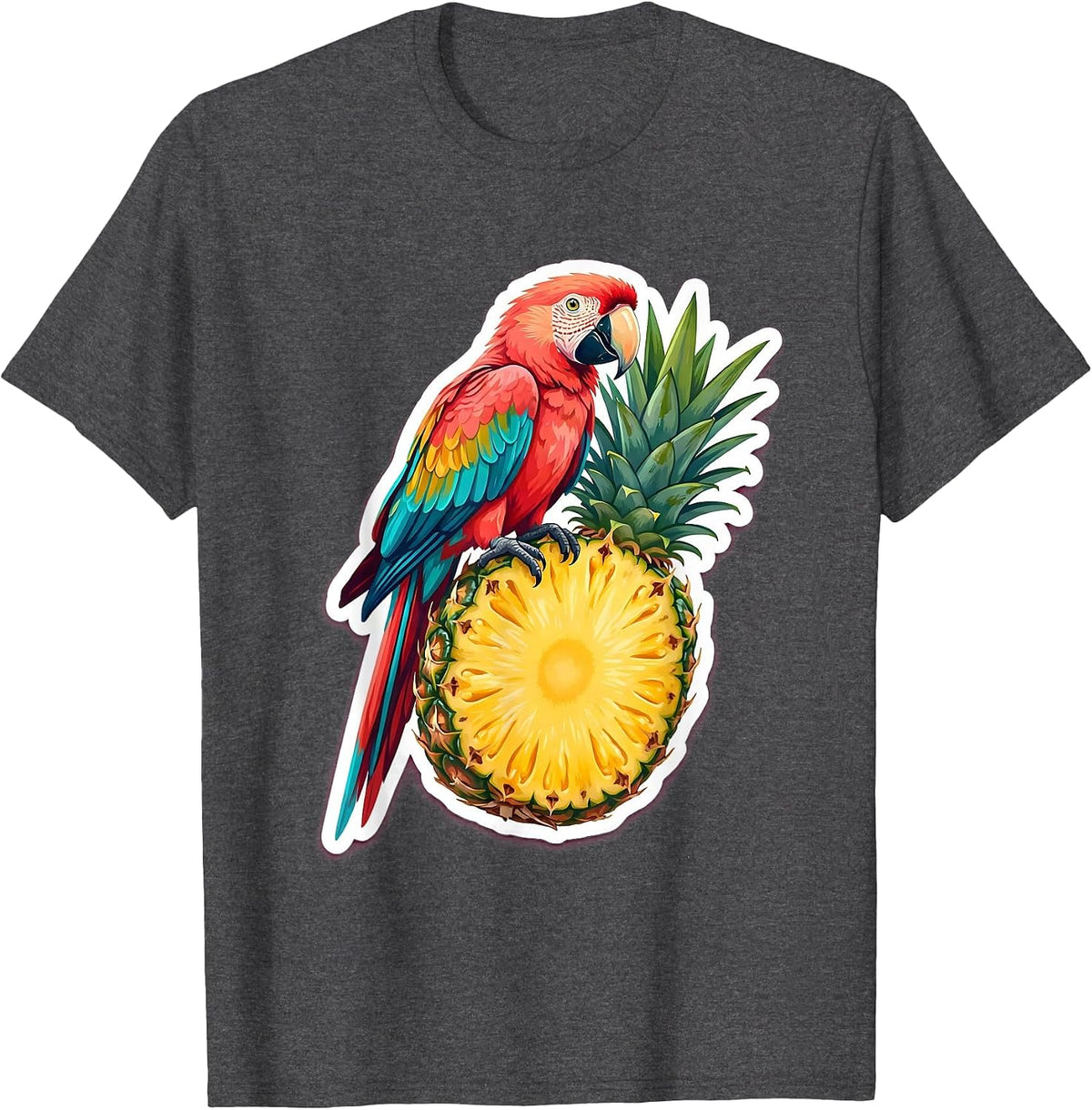 Tropical Parrot on Pineapple Hawaiian Graphic T-Shirt - Dark Heather Grey