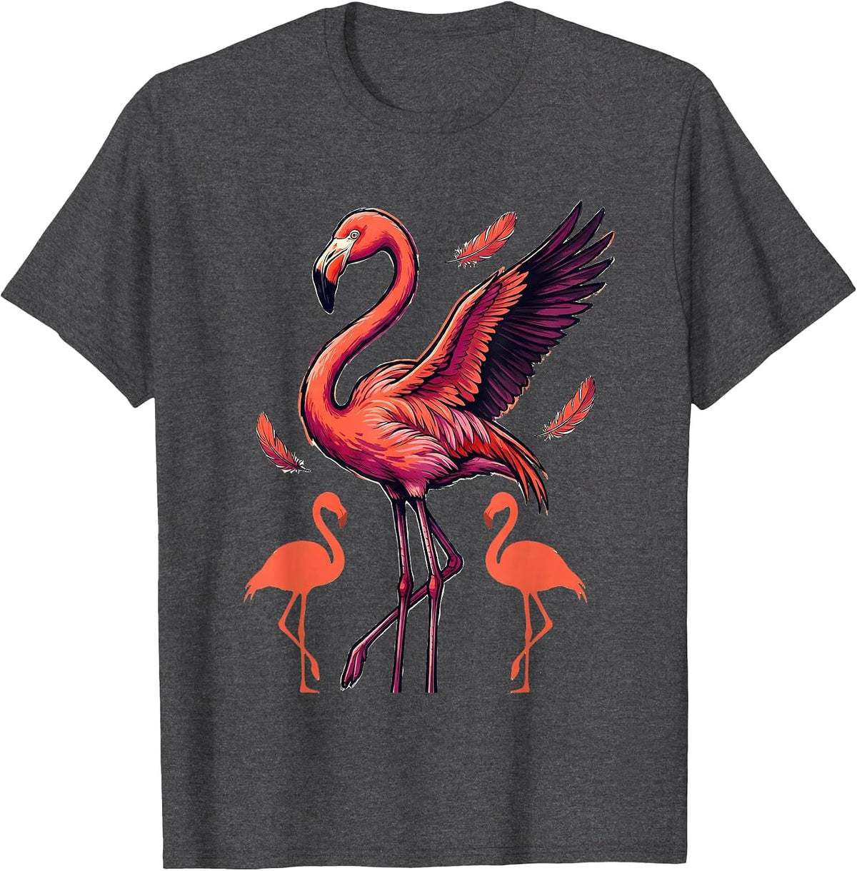Men's Towering Coral Flamingo Funny Animal Humor Bird Lover T-Shirt - Dark Heather Grey