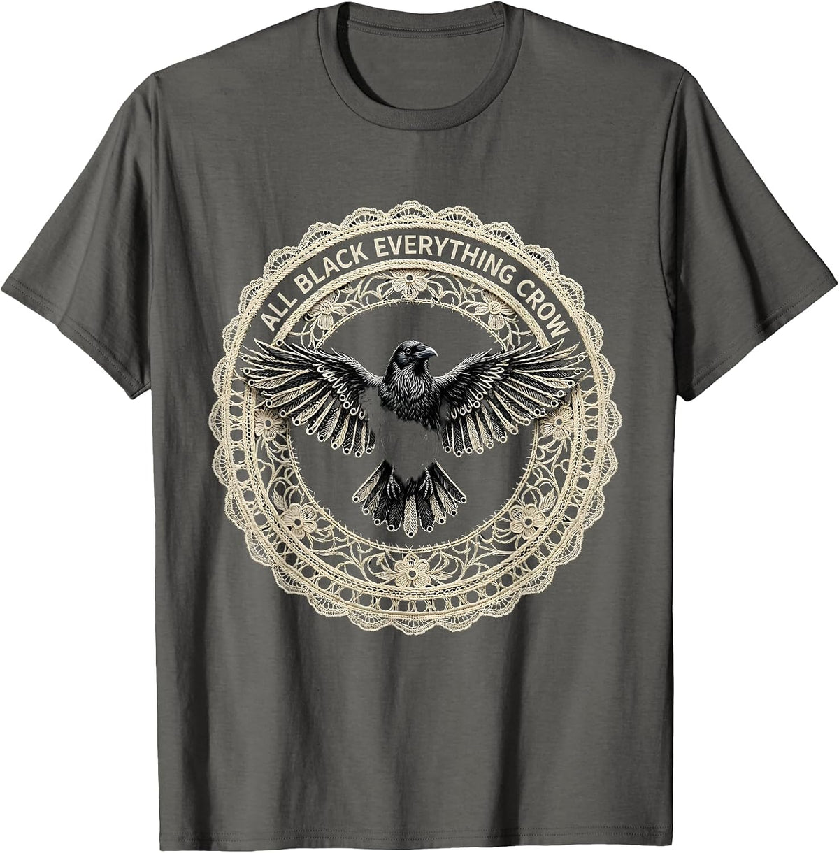 Men's All Black Everything Crow Graphic Design T-Shirt - Asphalt Grey