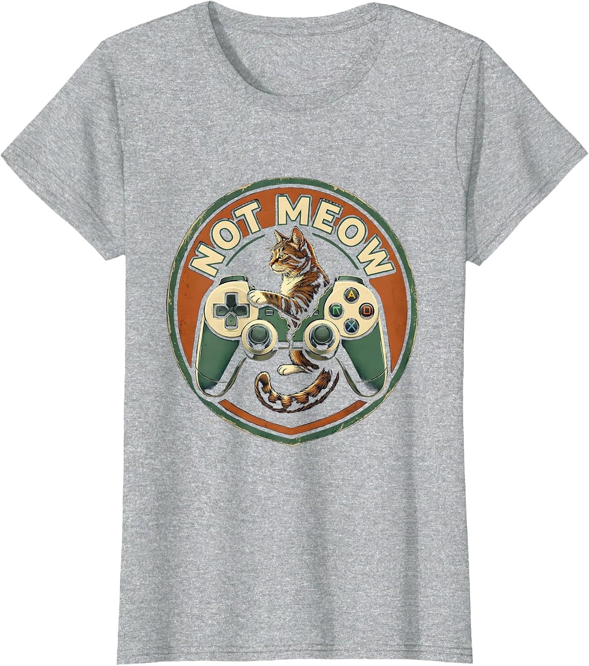 Not Meow Vintage Funny Cat Gamer Video Game Player Gift T-Shirt - Heather Grey