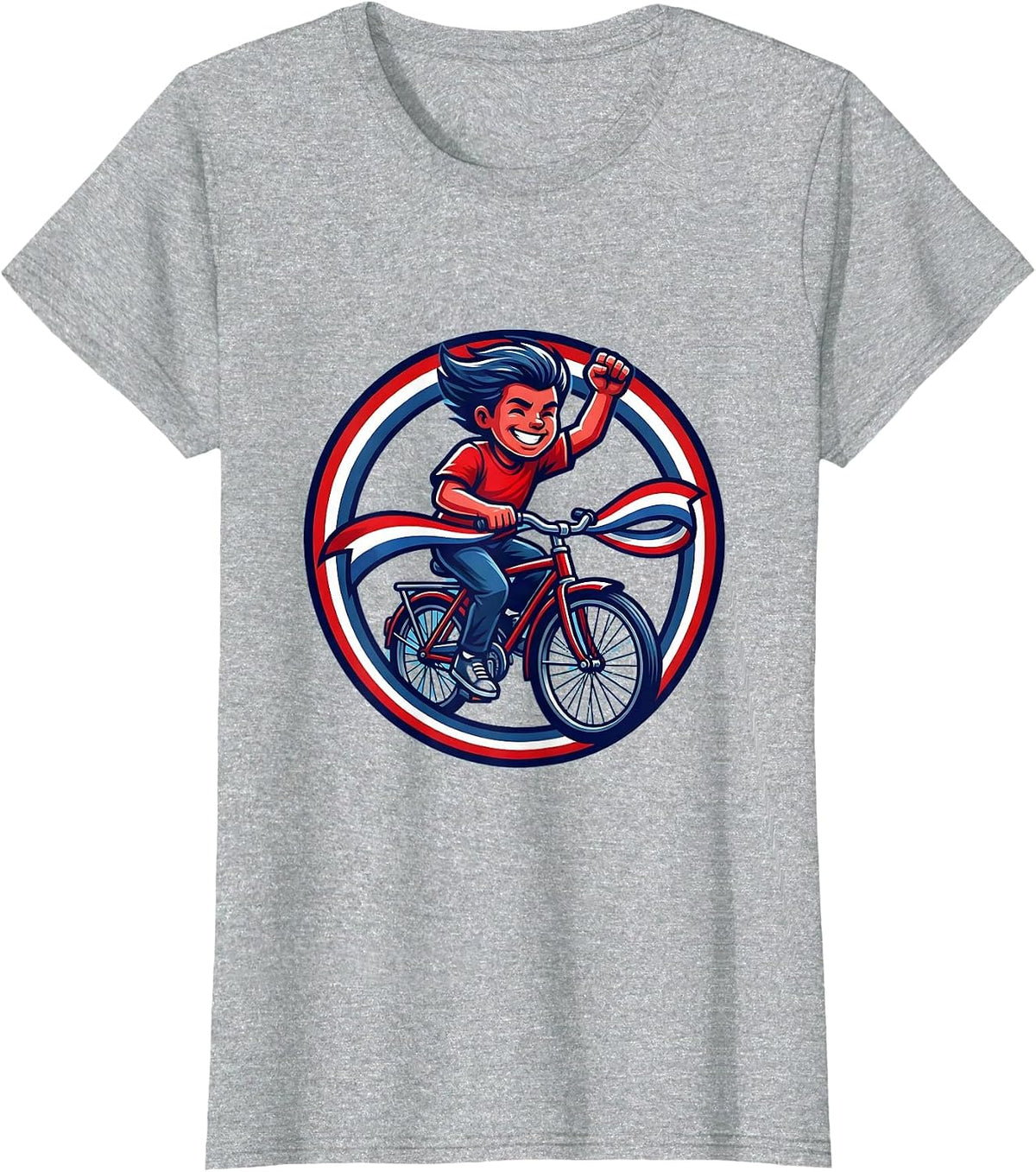 Women's Red White and Blue Bicycle Flag Streamers Kids Tee T-Shirt - Heather Grey