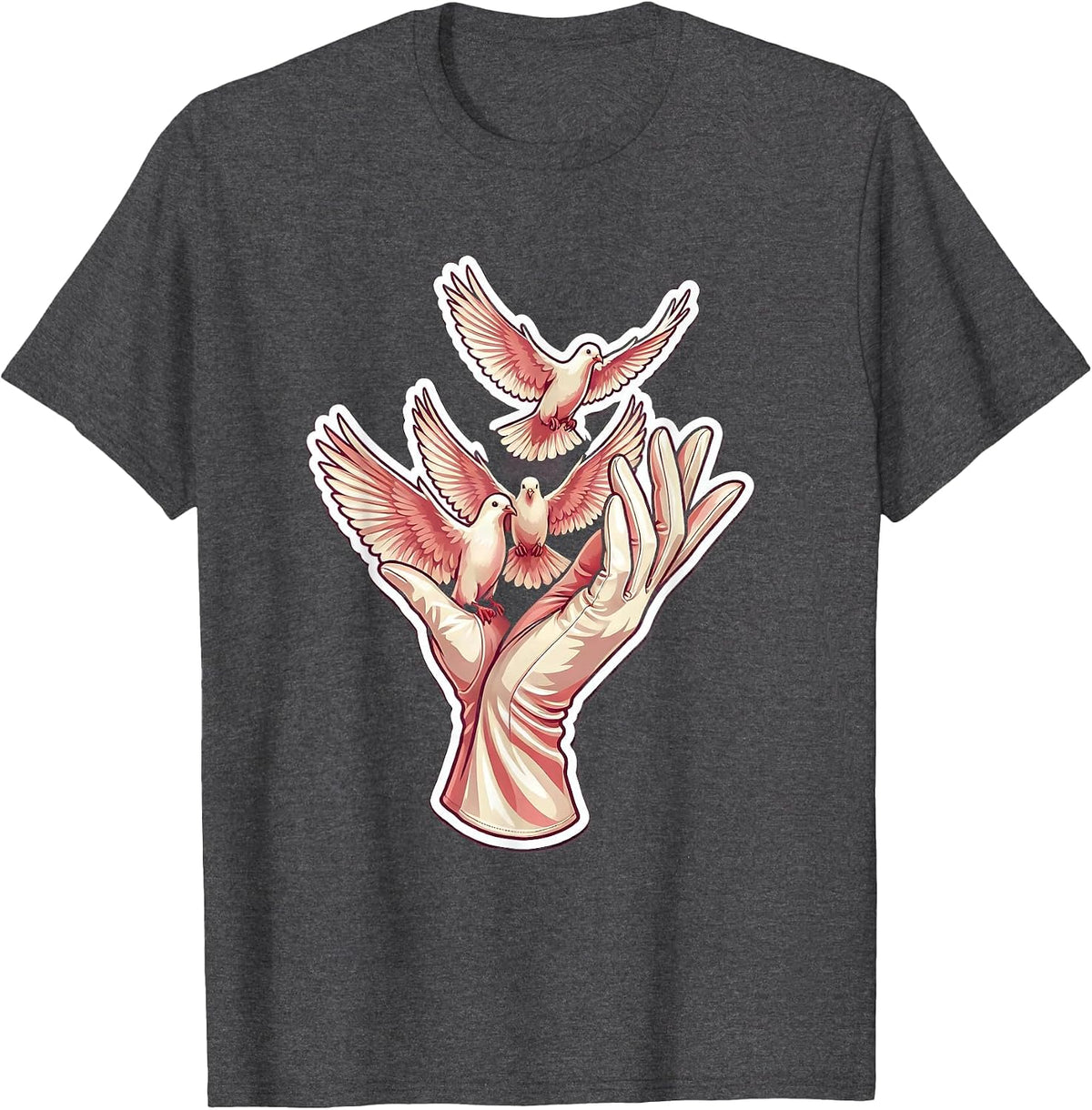 Men's Gigi Gloved Hand Releasing Doves Graphic T-Shirt - Dark Heather Grey
