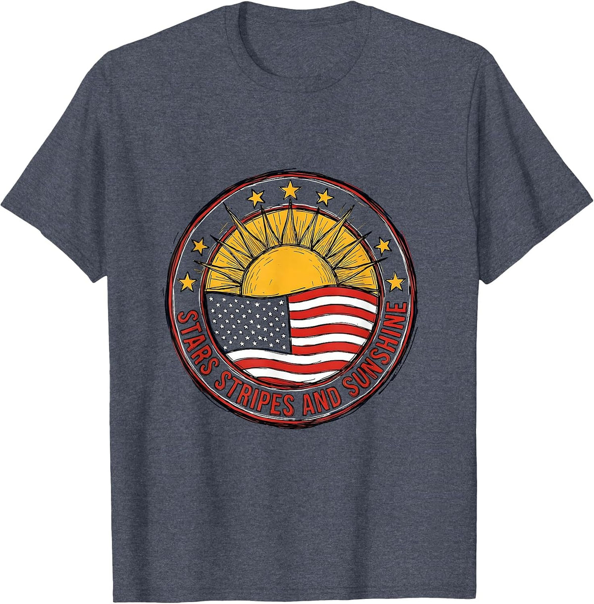 Men's Stars Stripes and Sunshine USA Patriotic Design T-Shirt - Heather Blue
