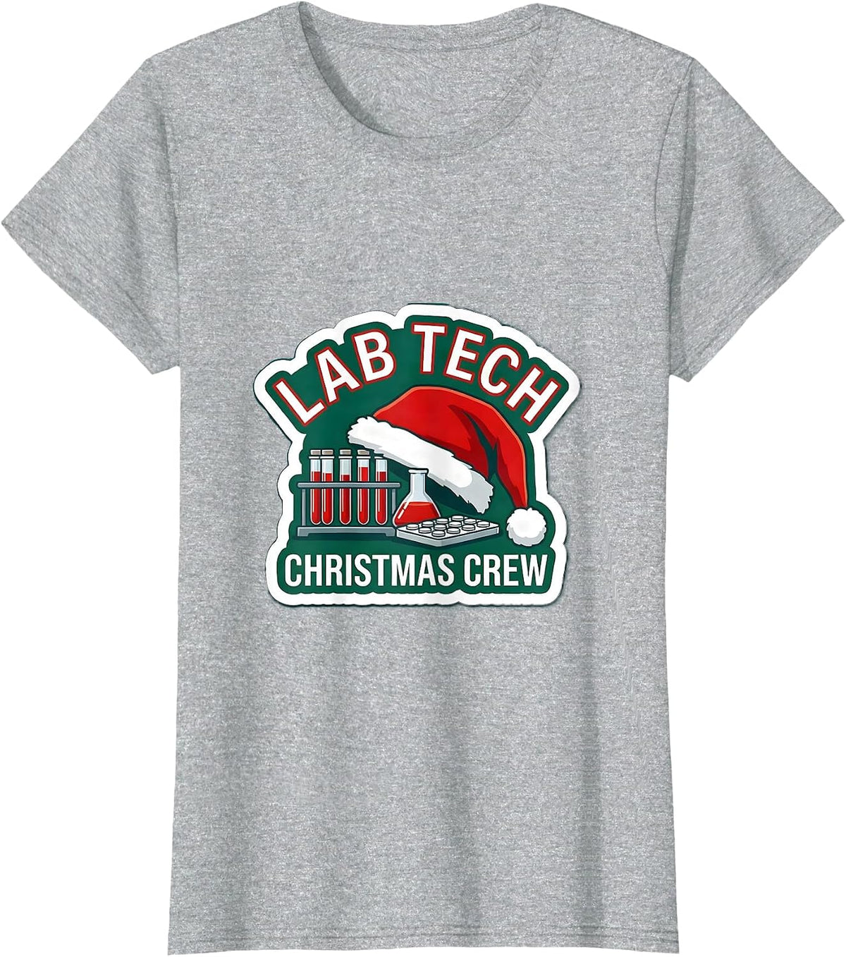 Women's Lab Tech Christmas Crew Funny Pharmacy Technician Holiday T-Shirt - Heather Grey