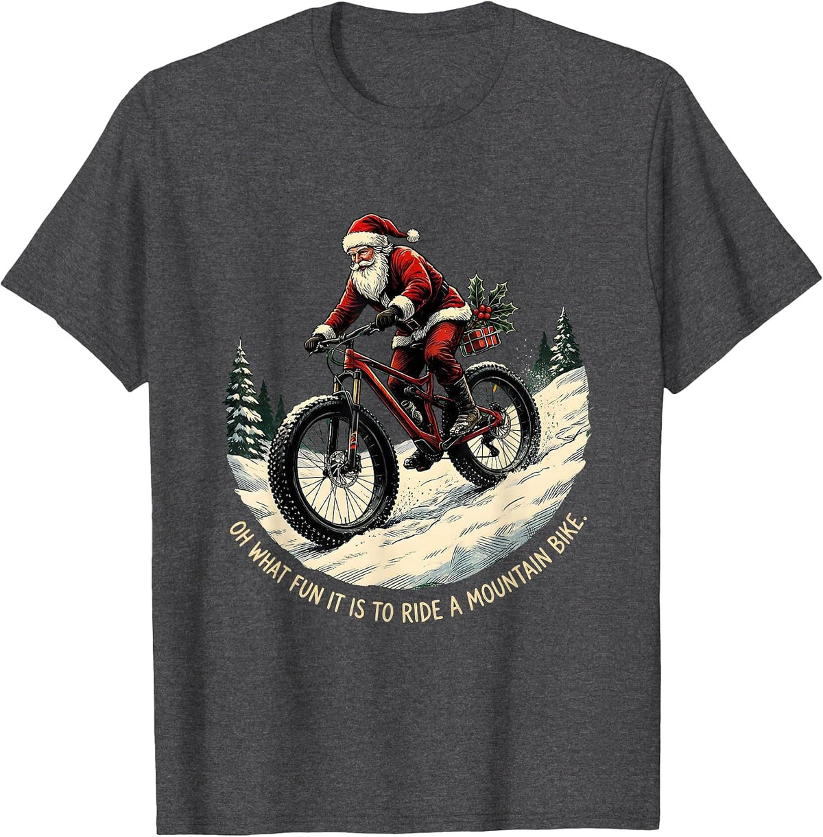 Men's Oh What Fun It Is To Ride A Mountain Bike Biker T-Shirt - Dark Heather Grey