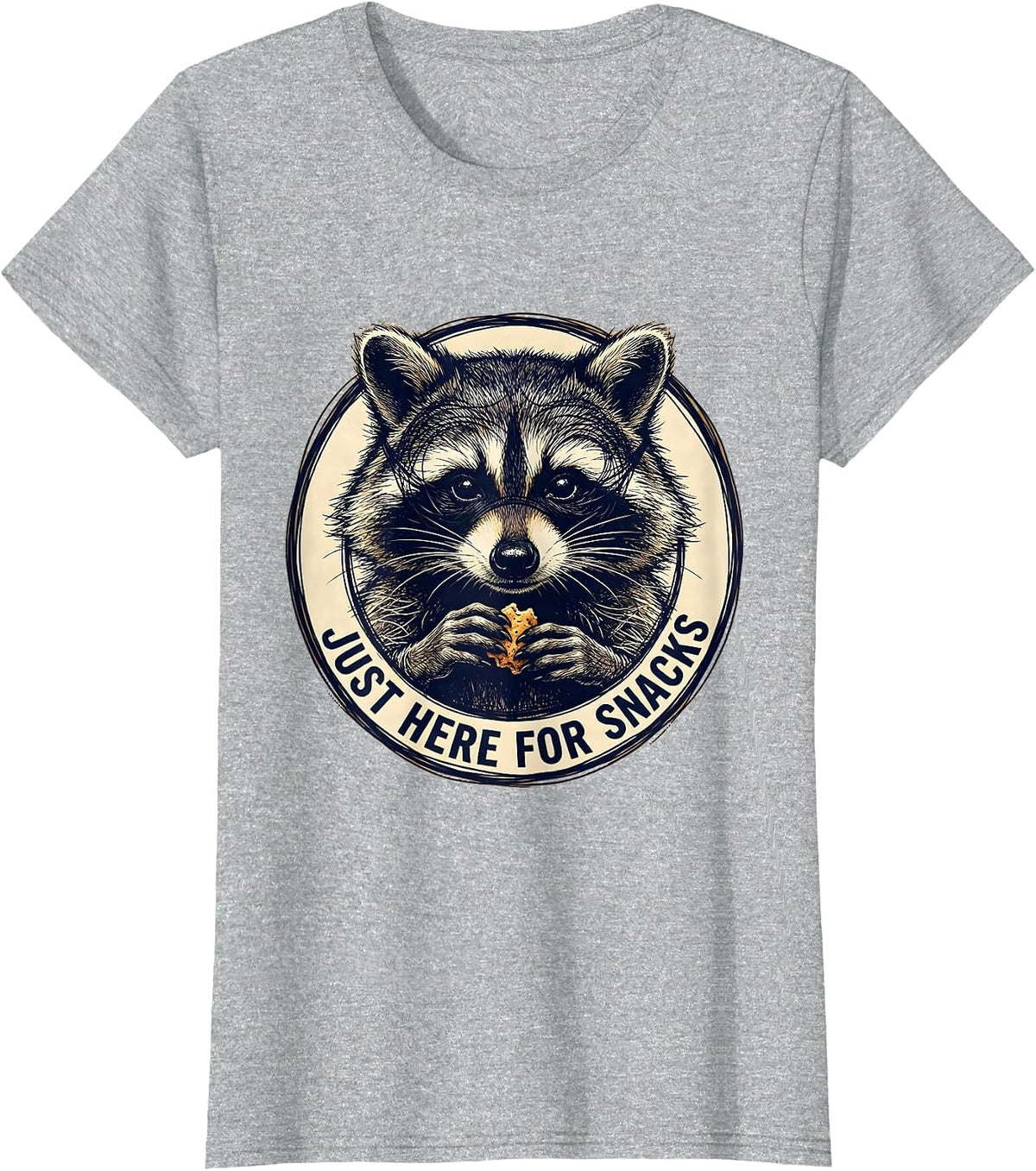 Raccoon Just Here for Snacks Funny Design T-Shirt - Heather Grey