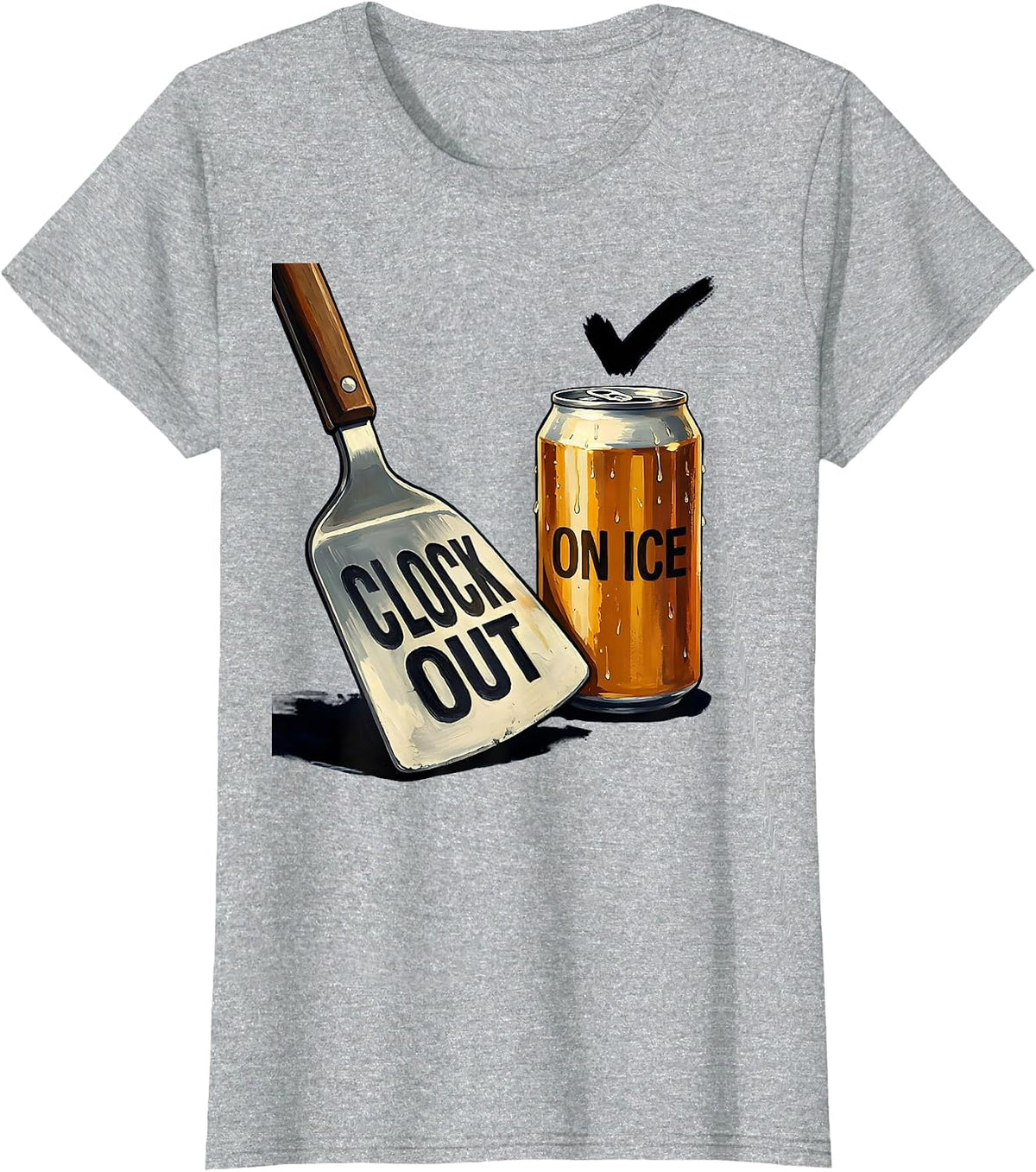 Clock Out On Ice Funny Grill Beer Humor Labor Day Cookout T-Shirt - Heather Grey