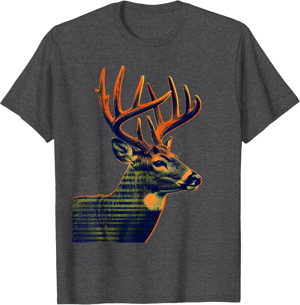 Men's Whitetail Buck Risograph Deer Hunter Gift Hunting Dad T-Shirt - Dark Heather Grey