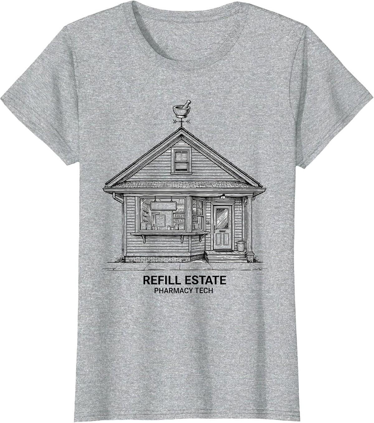 Refill Estate Pharmacy Tech Funny Pharmacist Crew Halloween T-Shirt - Heather Grey