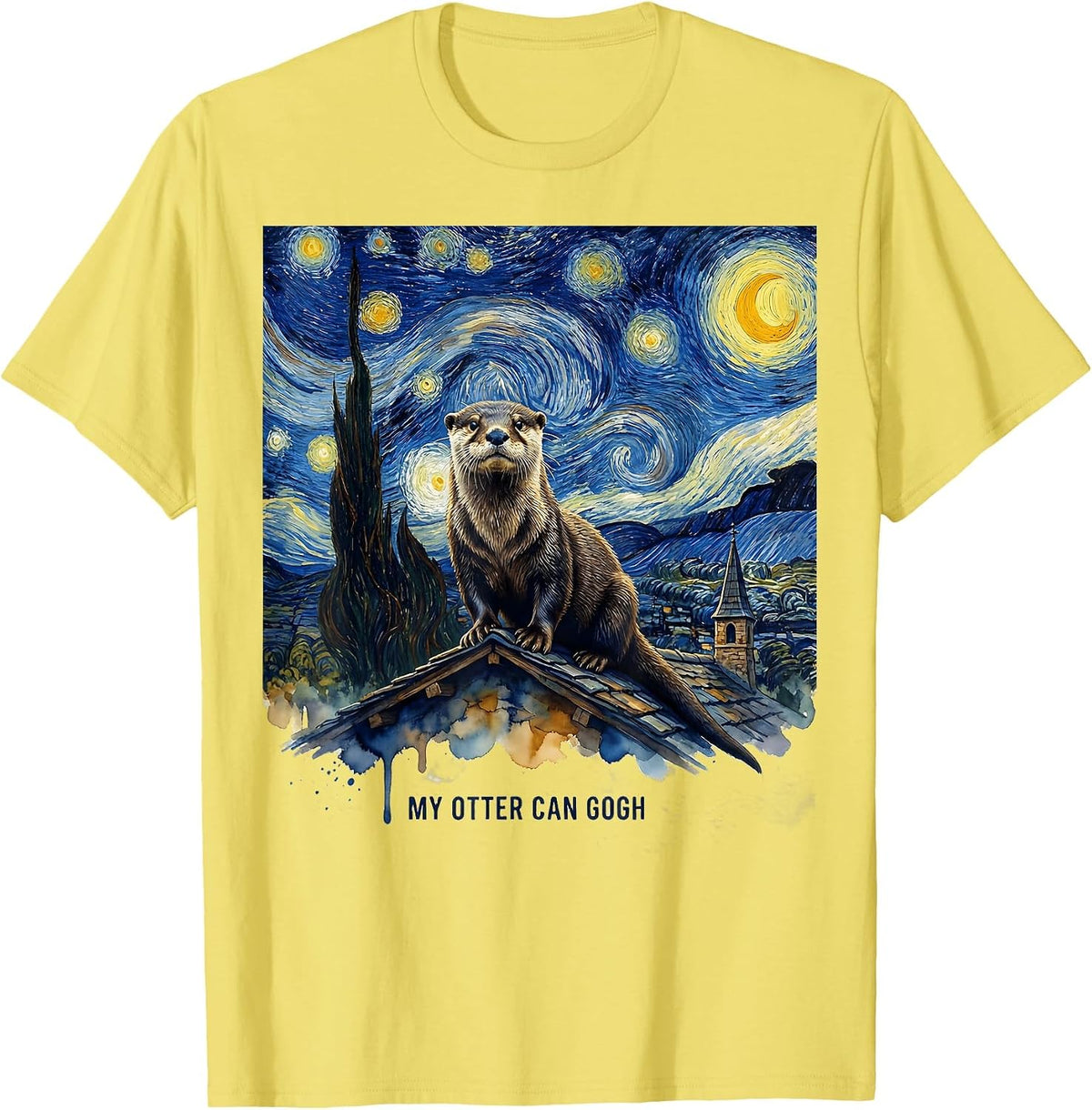Men's My Otter Can Gogh Whimsical Art Parody Cat Lover Gift T-Shirt - Lemon Yellow