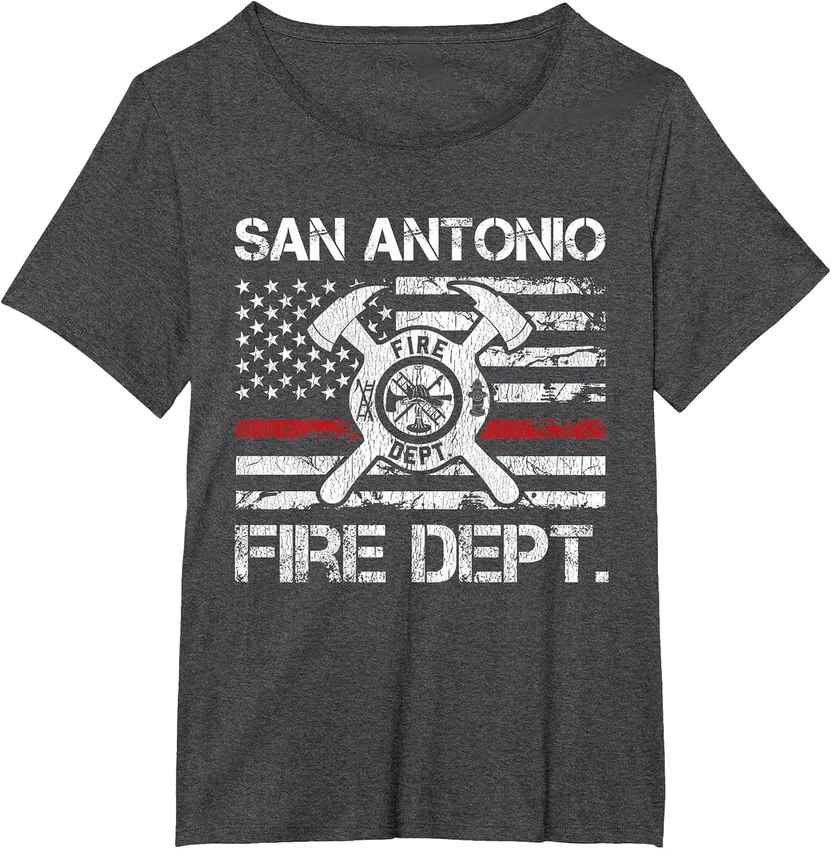 San Antonio Texas Fire Department Thin Red Line Fireman T-Shirt - Dark Heather Grey