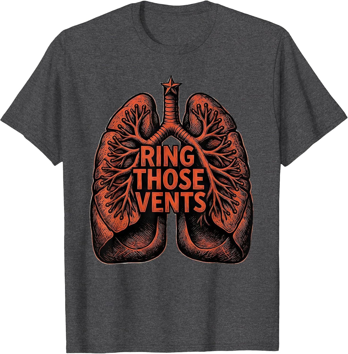 Ring Those Vents Woodcut Engraving Respiratory Therapist T-Shirt - Dark Heather Grey