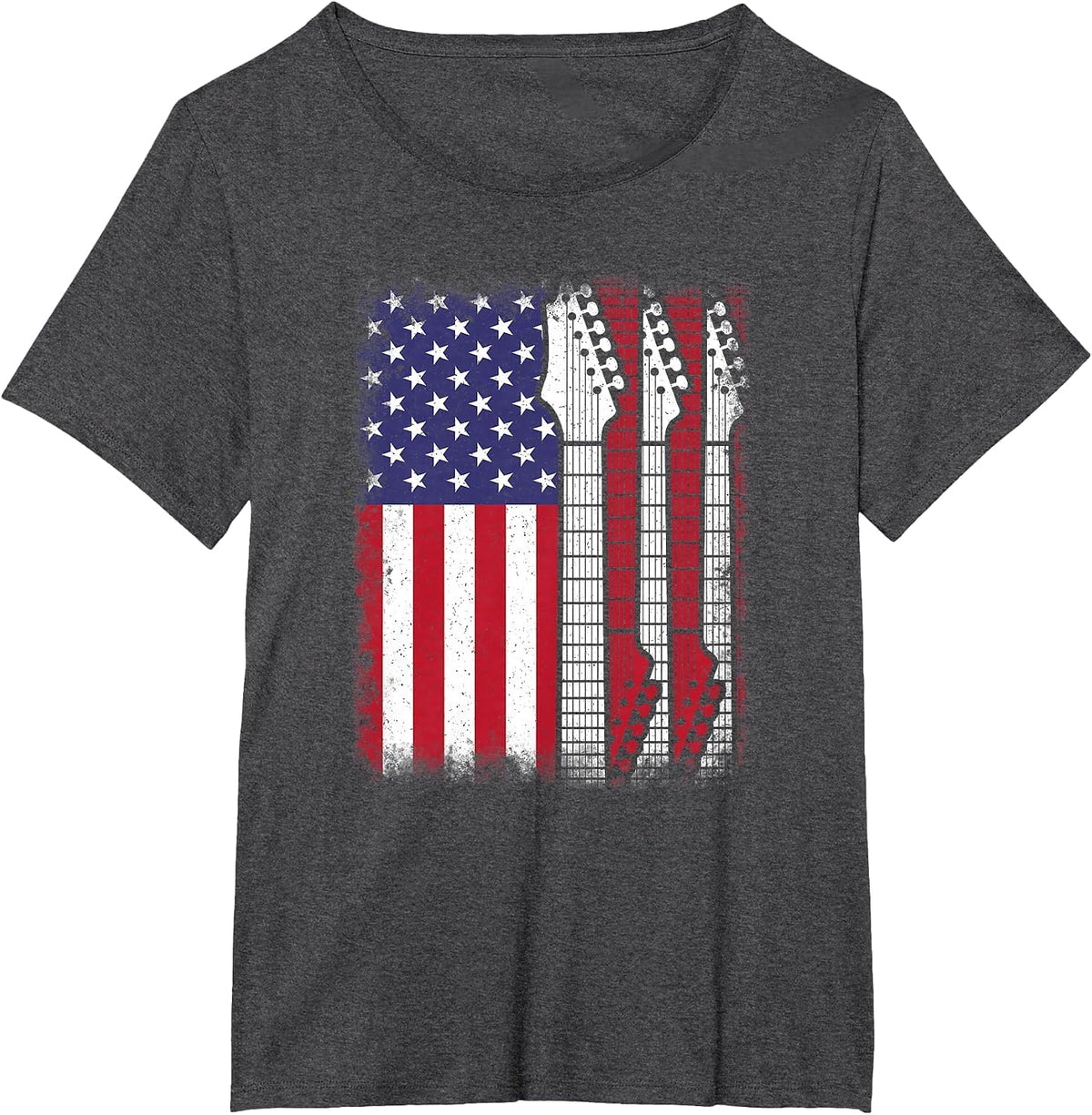 American Flag Electric Guitar Bass Guitarist Rock Music Men T-Shirt - Dark Heather Grey