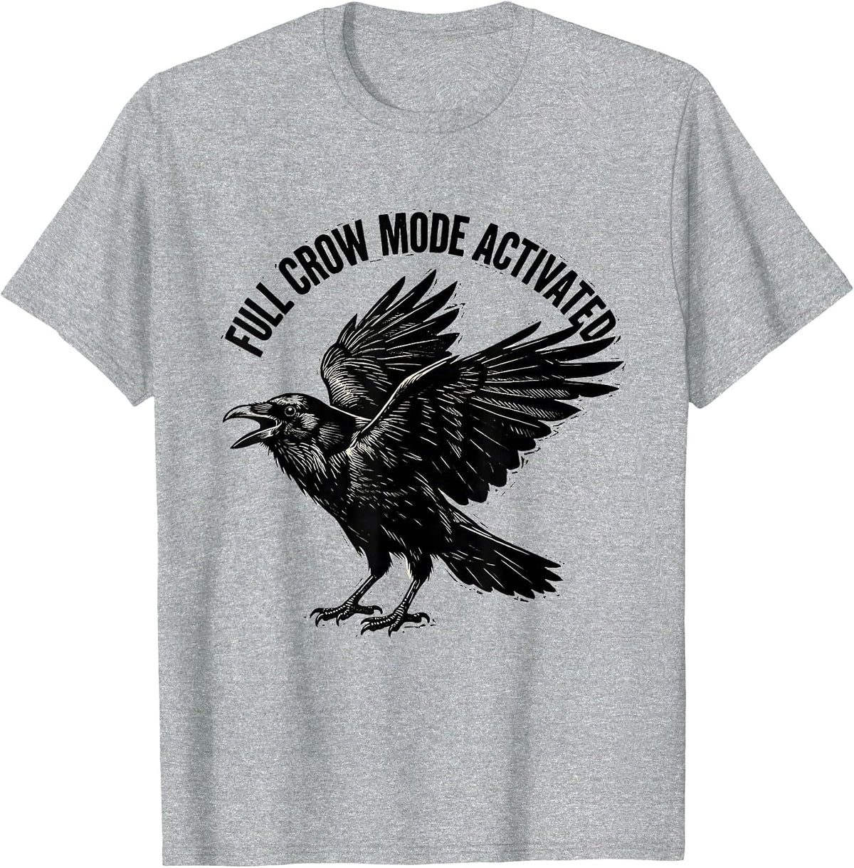 Men's Full Crow Mode Activated Funny Bird Design T-Shirt - Heather Grey