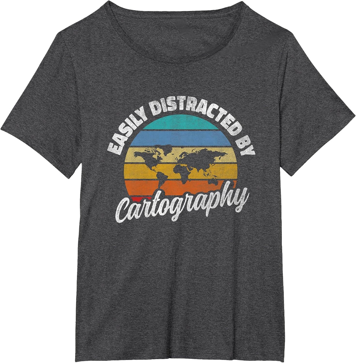 Easily Distracted By Cartography Cartographer Retro T-Shirt - Dark Heather Grey