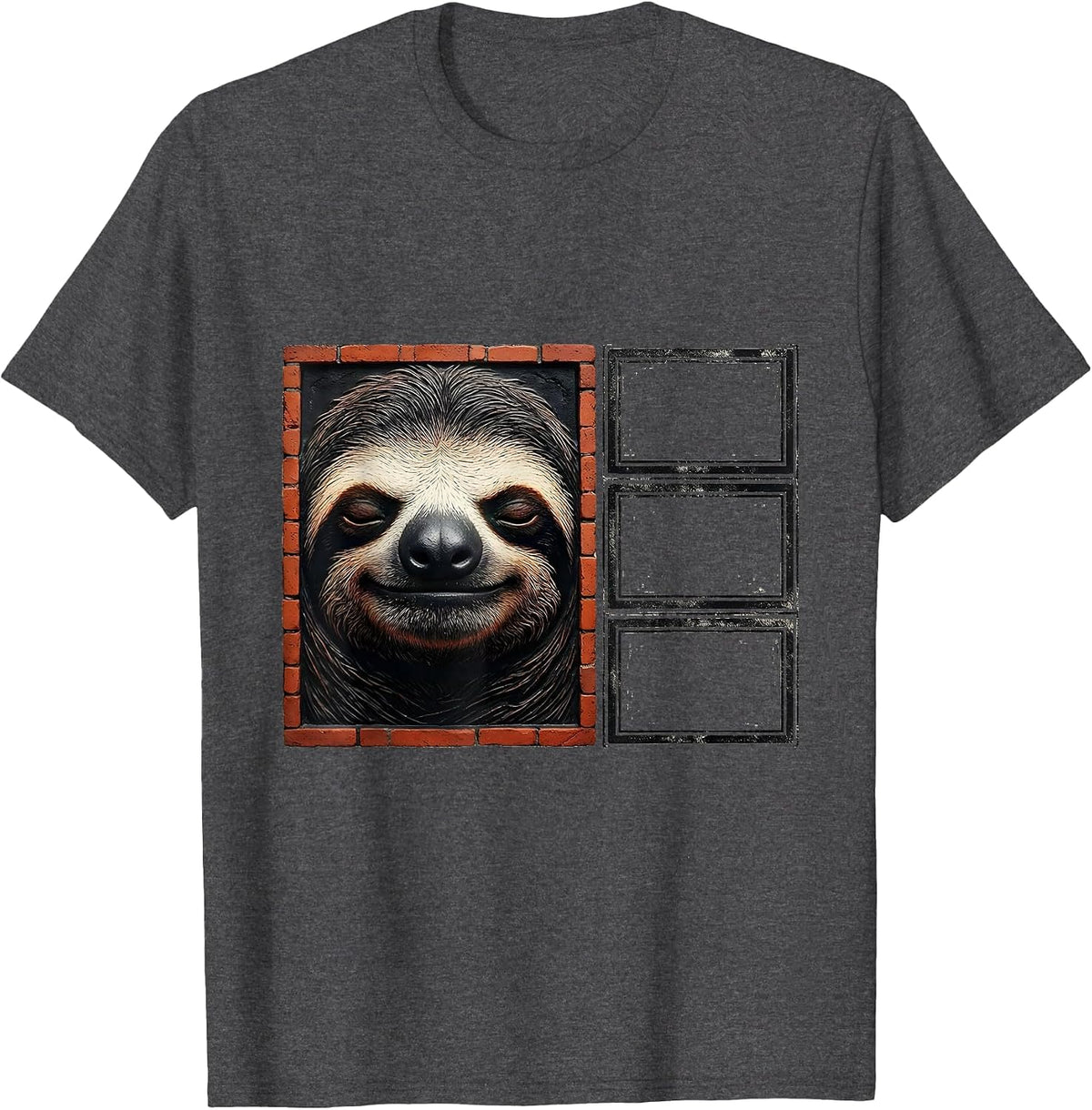 Men's Calm Sloth Face Wood Type Letterpress Funny Gift T-Shirt - Dark Heather Grey