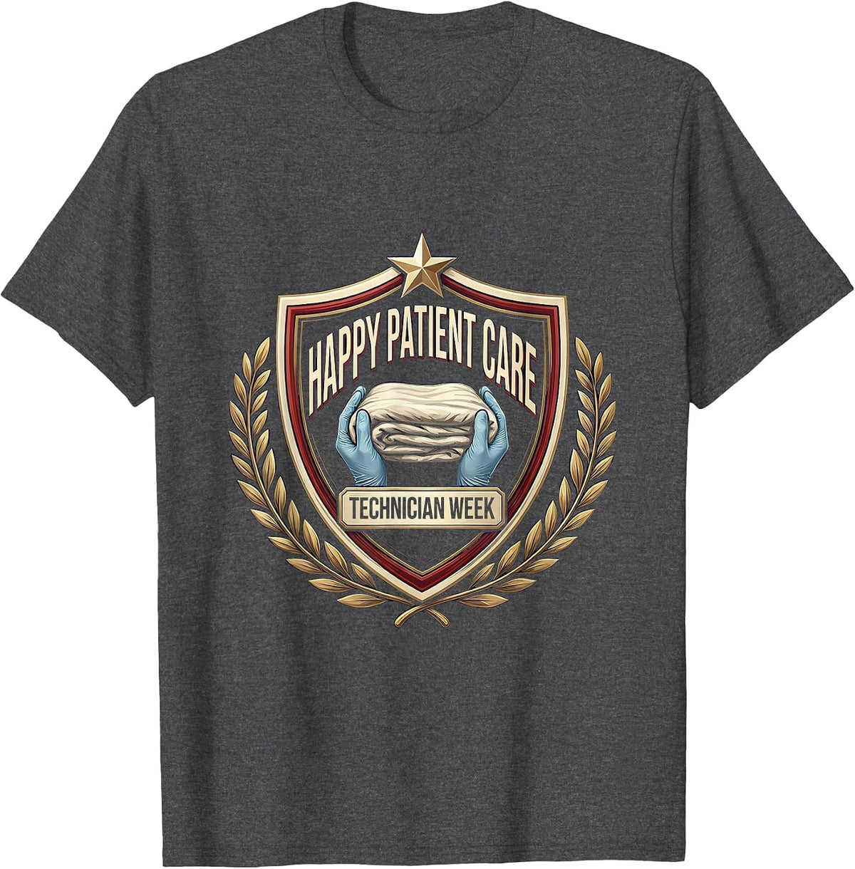 Men's Happy Patient Care Technician Week Appreciation Emblem T-Shirt - Dark Heather Grey