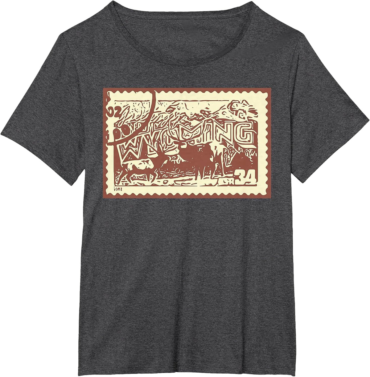 US State Stamp Vintage Greetings from Wyoming Collector T-Shirt - Dark Heather Grey