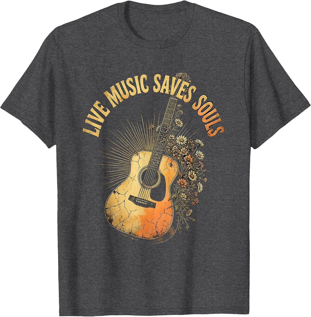 Live Music Saves Souls Concert Fan Design T-Shirt - Dark Heather Grey