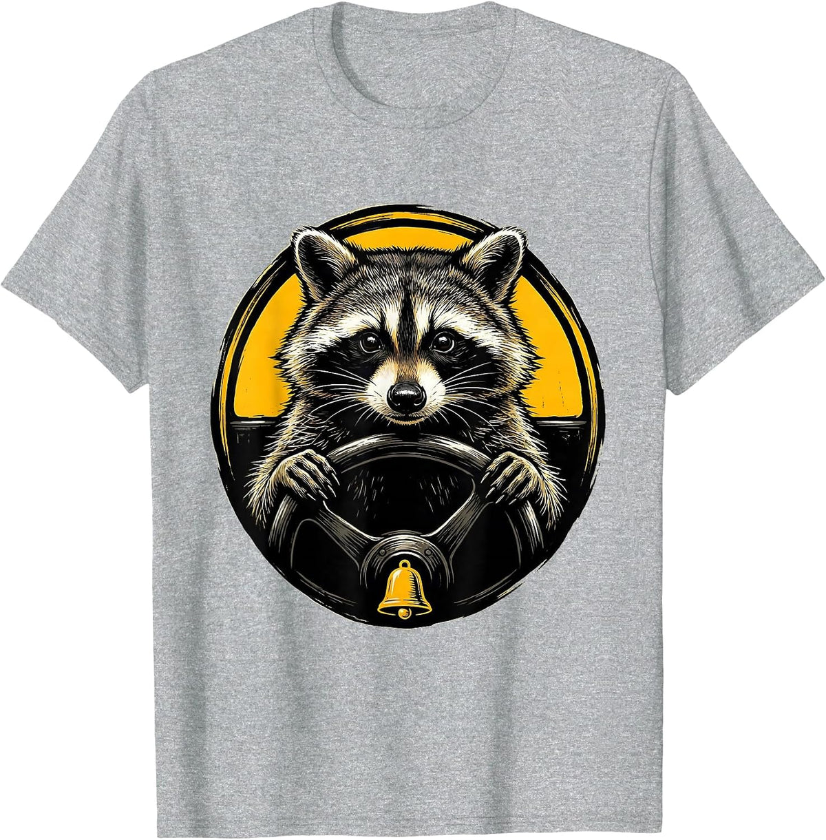 Men's Raccoon School Bus Driver Linocut Funny Animal Meme T-Shirt - Heather Grey