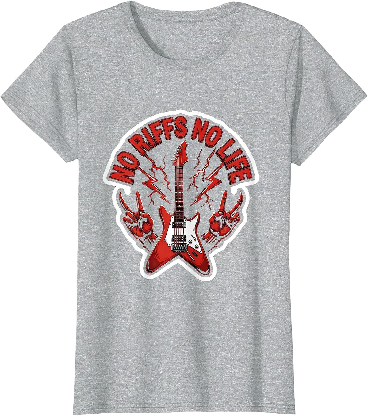 No Riffs No Life Metal Music Graphic Design T-Shirt - Heather Grey