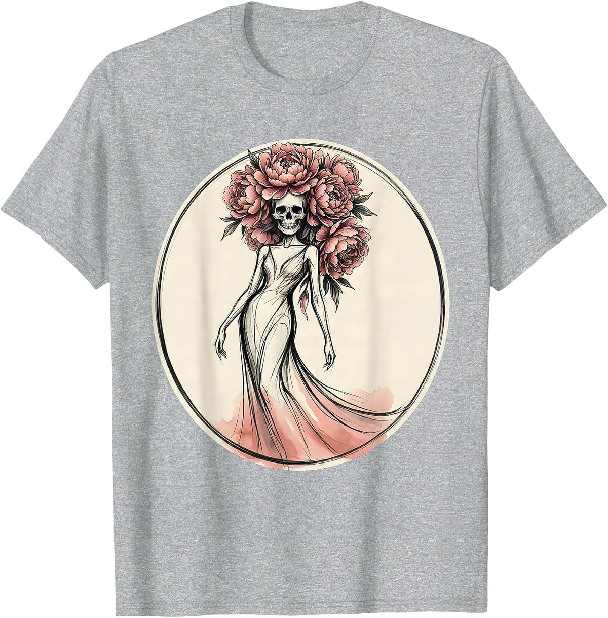 Men's Gigi Floral Skull Crowned With Peonies T-Shirt - Heather Grey