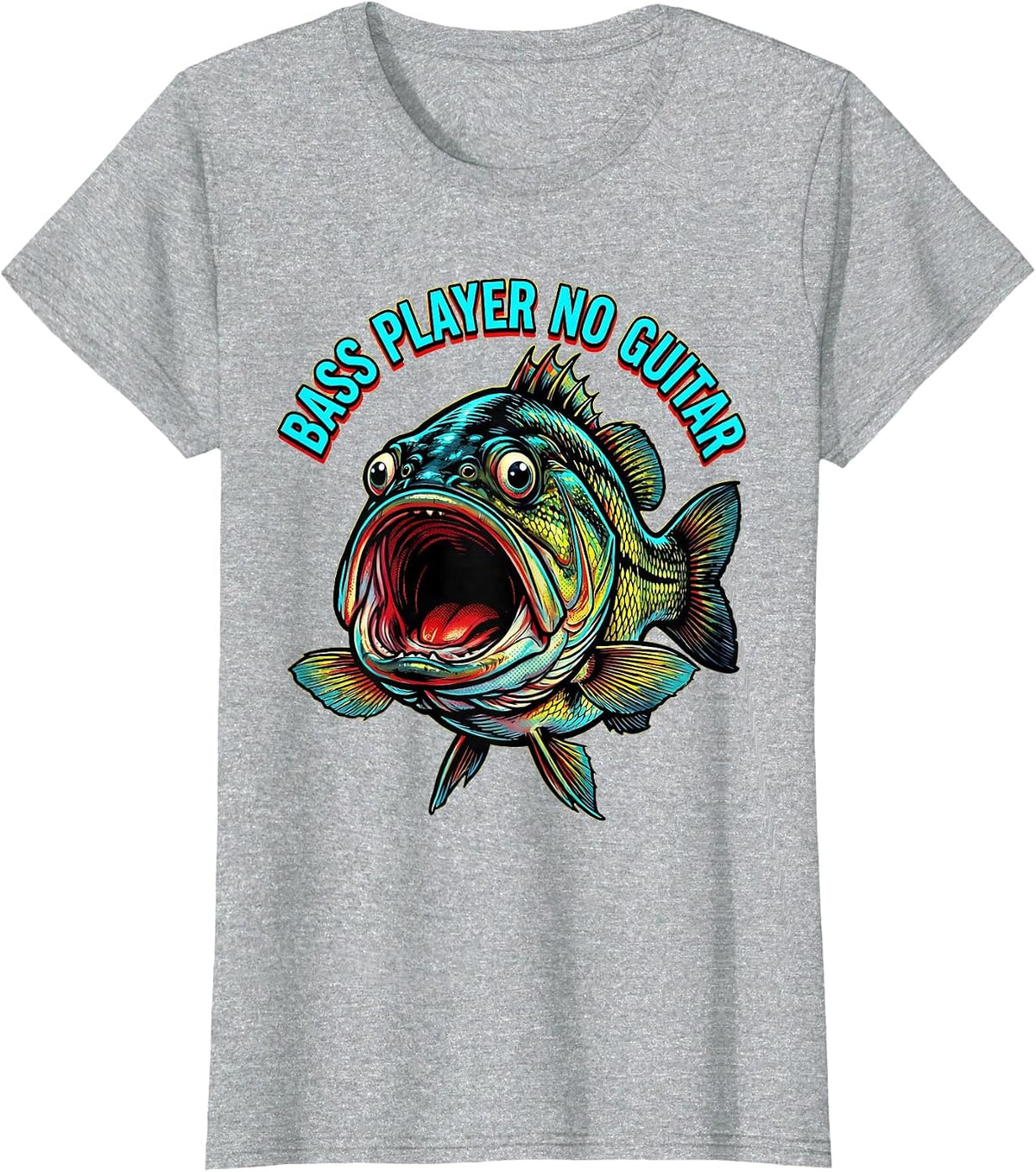 Women's Bass Player No Guitar Funny Fishing Design T-Shirt - Heather Grey