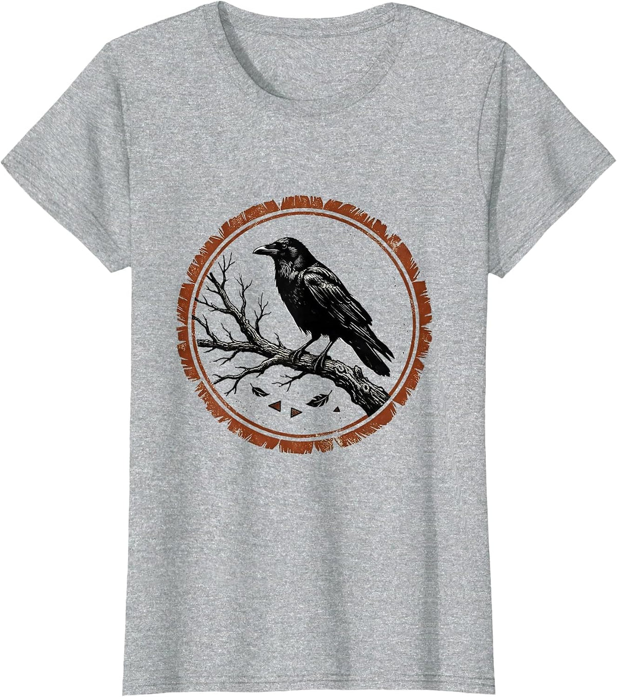 Women's Crow on Bare Branch Fall Gothic Nature Art T-Shirt - Heather Grey