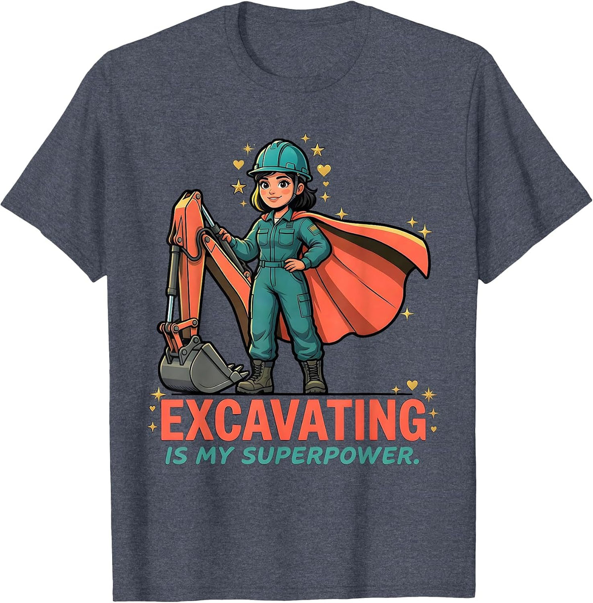 EXCAVATING IS MY SUPERPOWER Cartoon Excavator Operator T-Shirt - Heather Blue