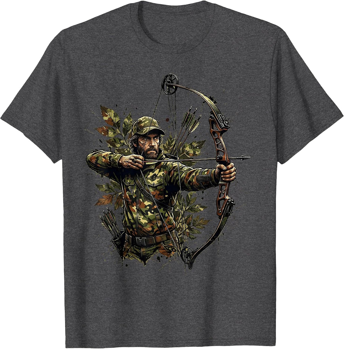 Hunting Bow Camo Wilderness Archer Design T-Shirt - Dark Heather Grey