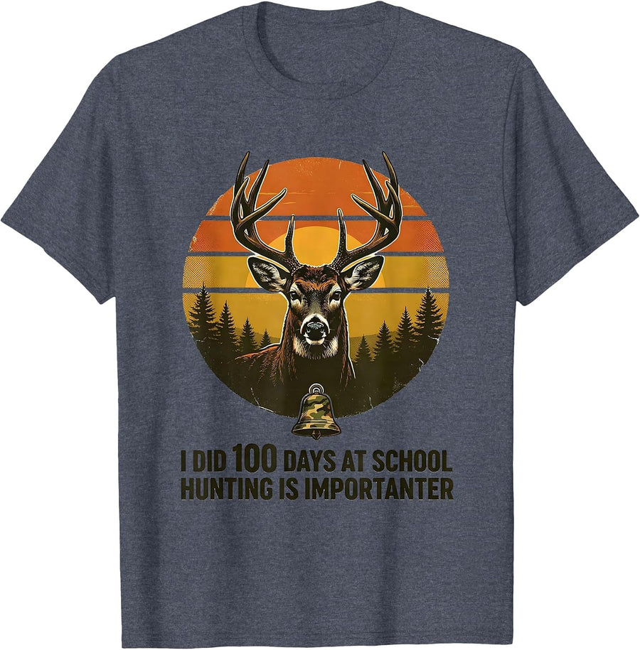 I Did 100 Days At School, Hunting Is Importanter Camo T-Shirt - Heather Blue