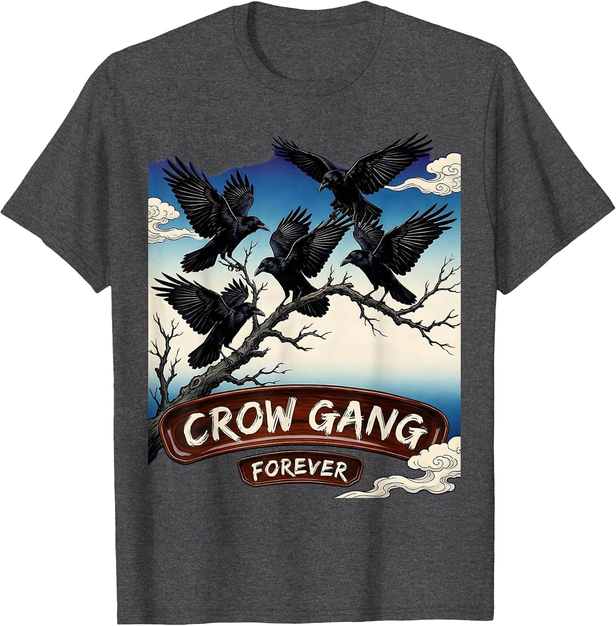 Men's Crow Gang Forever Bold Graphic Design T-Shirt - Dark Heather Grey