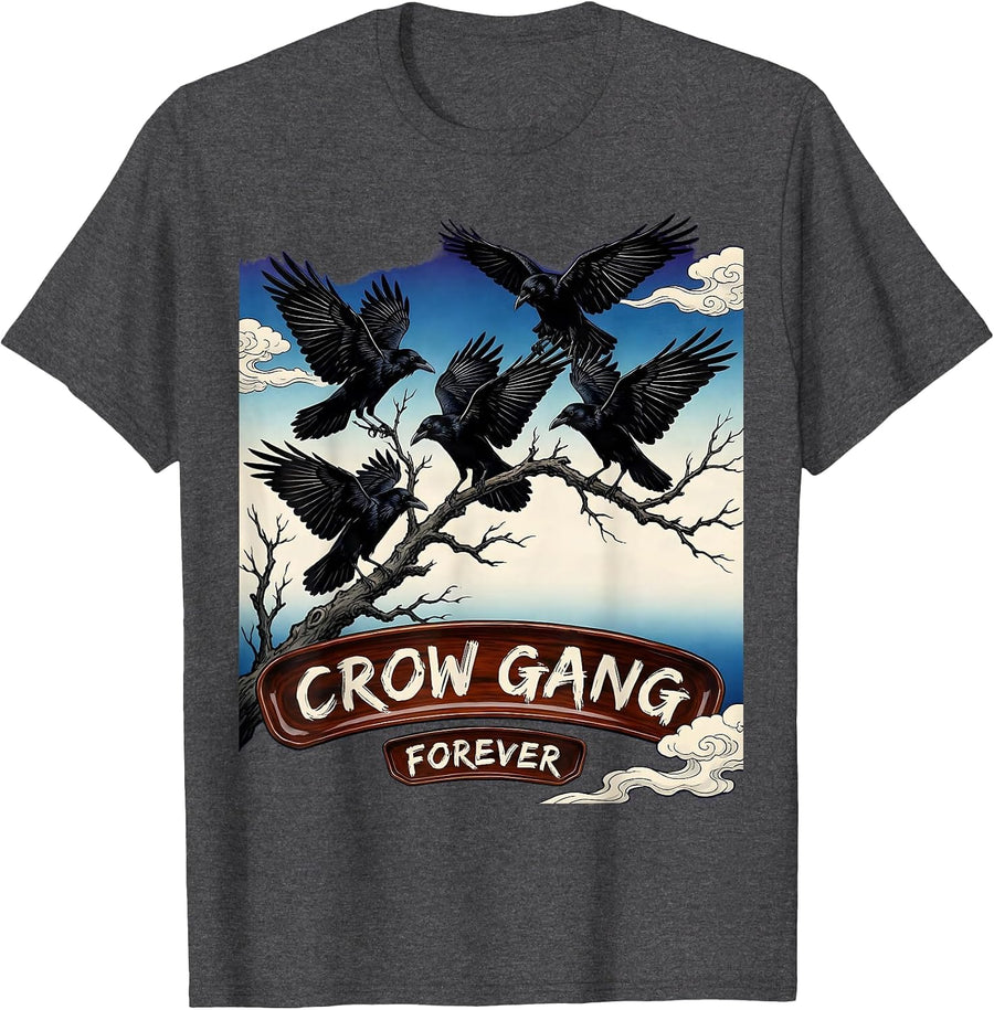 Men's Crow Gang Forever Bold Graphic Design T-Shirt - Dark Heather Grey