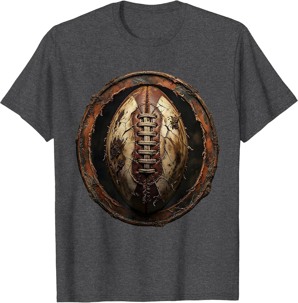 Worn and Muddy Rugby Ball Graphic T-Shirt - Dark Heather Grey
