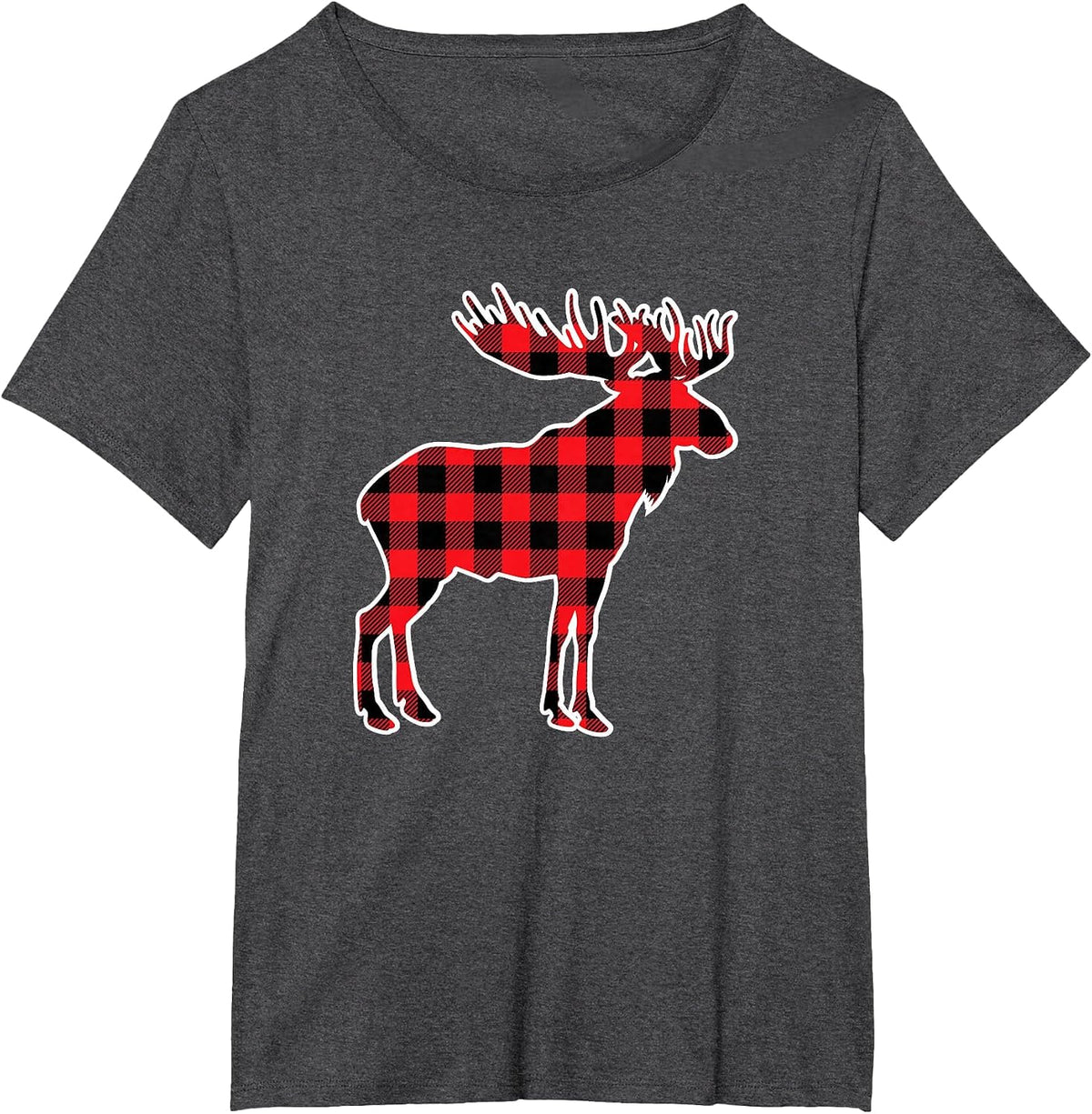 Moose Red Buffalo Plaid Matching Pajama Family T-Shirt - Dark Heather Grey