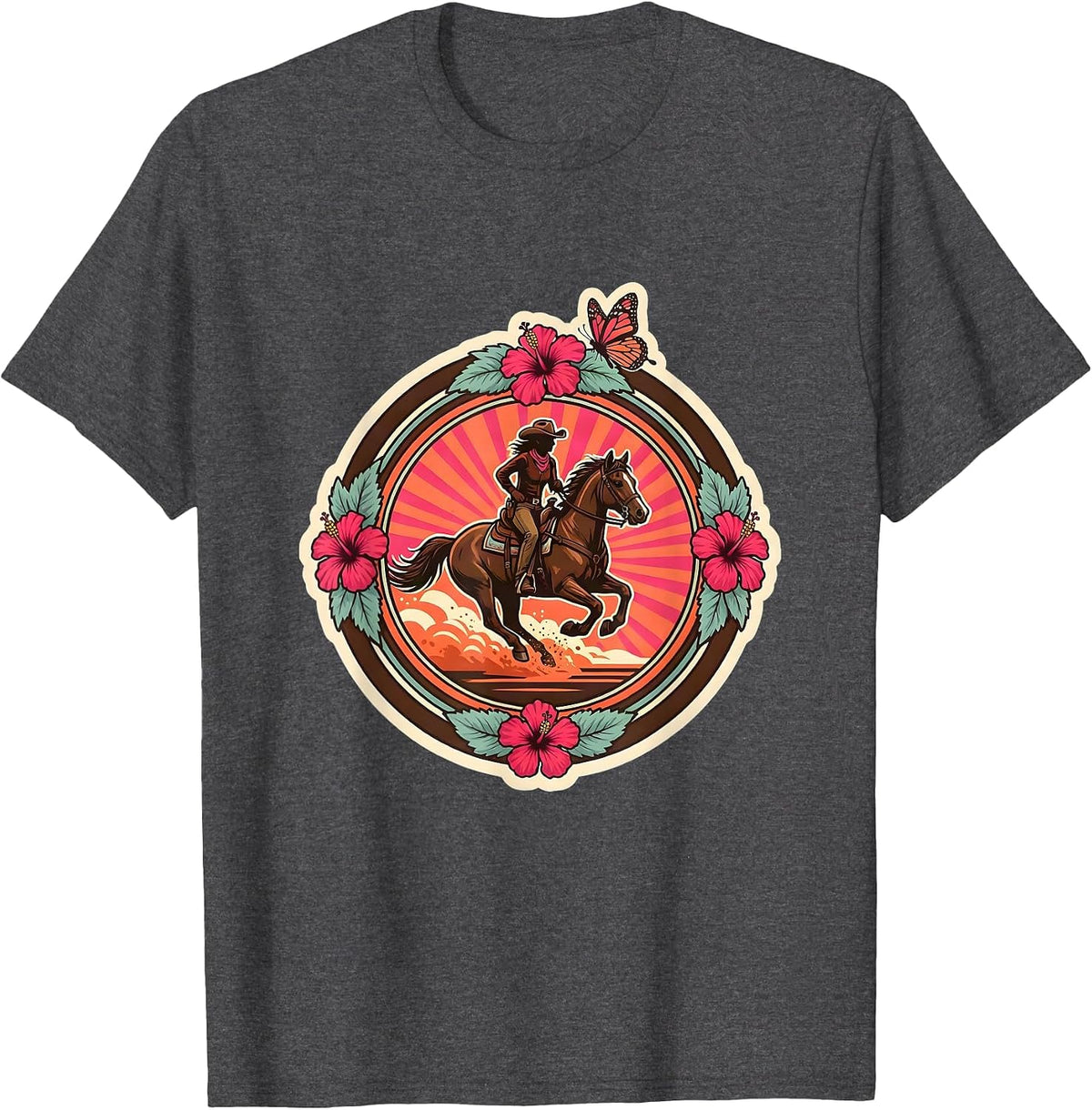 Western Cowgirl Horseback Riding Dust Trail Design T-Shirt - Dark Heather Grey