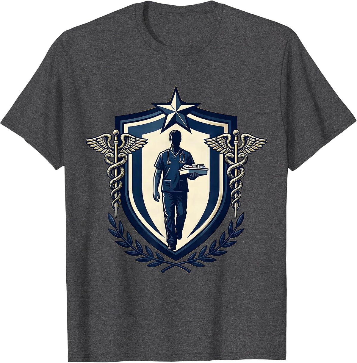 Medical Assistant Rushing with Medicine Tray T-Shirt - Dark Heather Grey