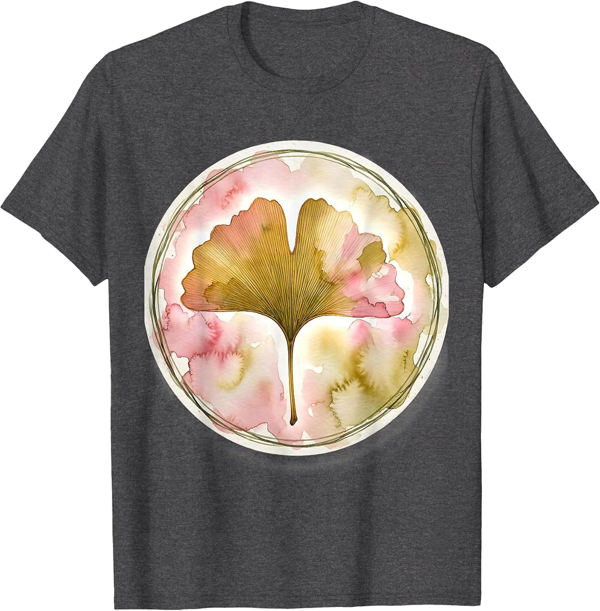 K-Beauty Glass Skin Ginkgo Leaf Glow Art T-Shirt - Dark Heather Grey