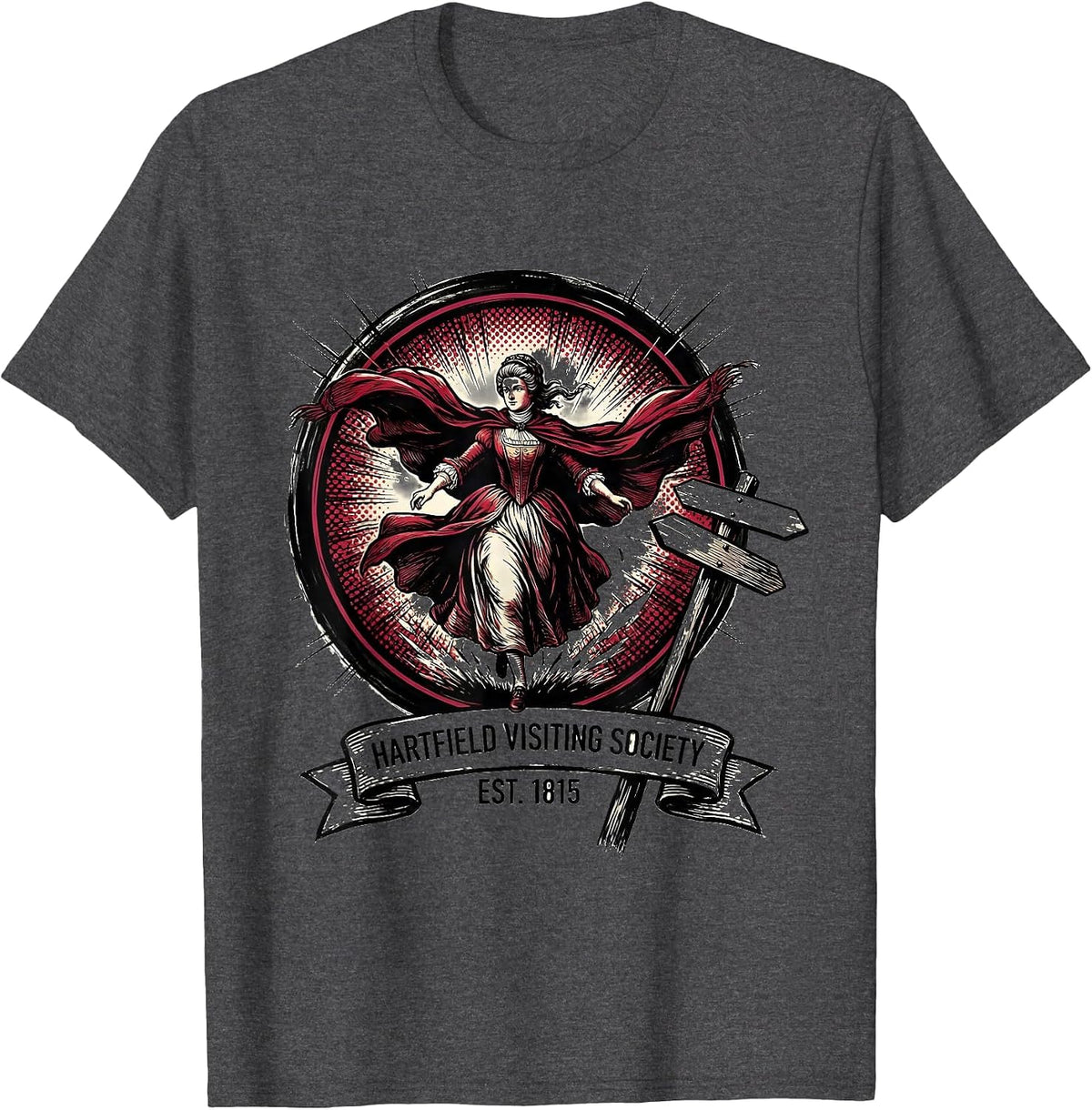 Men's Hartfield Visiting Society Est 1815 Comic Book Jane Austen T-Shirt - Dark Heather Grey