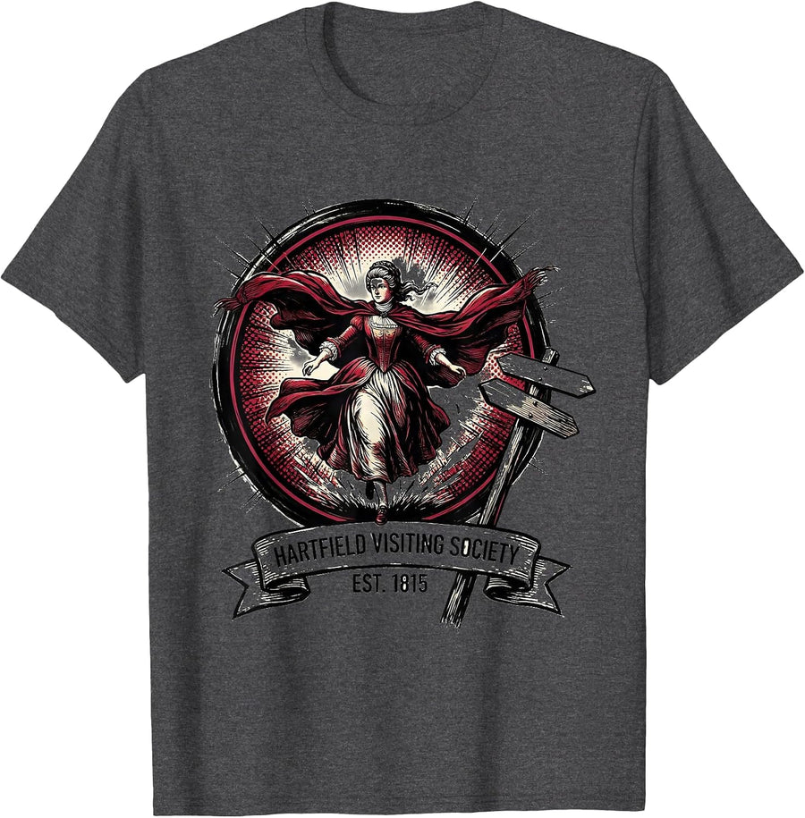 Men's Hartfield Visiting Society Est 1815 Comic Book Jane Austen T-Shirt - Dark Heather Grey